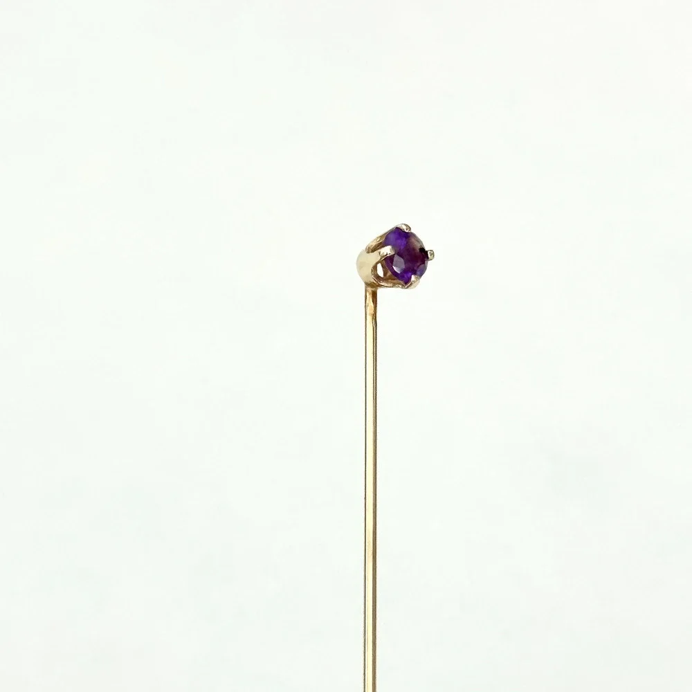 14K Yellow Gold Genuine Amethyst Gemstone Ladies Slim Stick Pin 2
